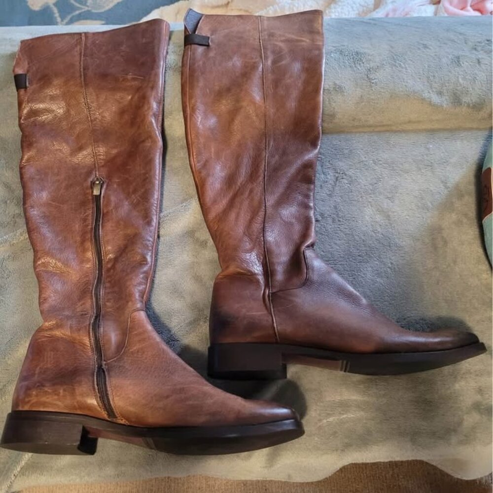 Vera Gomma Womens Knee High Leather Boots Brown sz 41